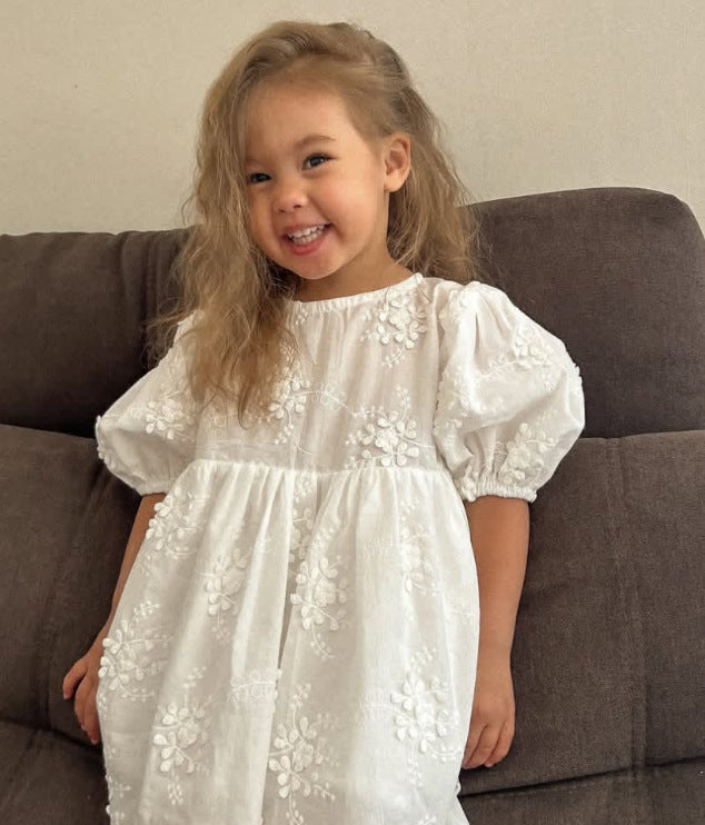 Heirloom Embroidered Puff Sleeve Dress – Classic White