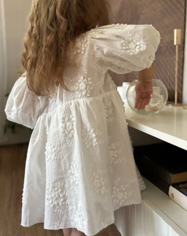 Heirloom Embroidered Puff Sleeve Dress – Classic White