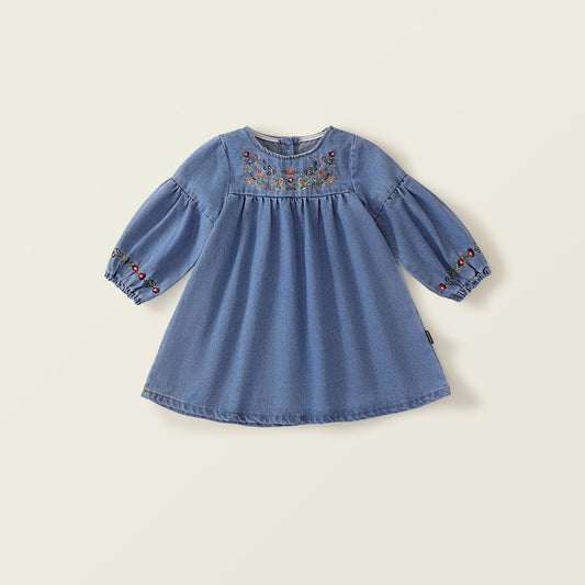 Floral Embroidered Denim Dress