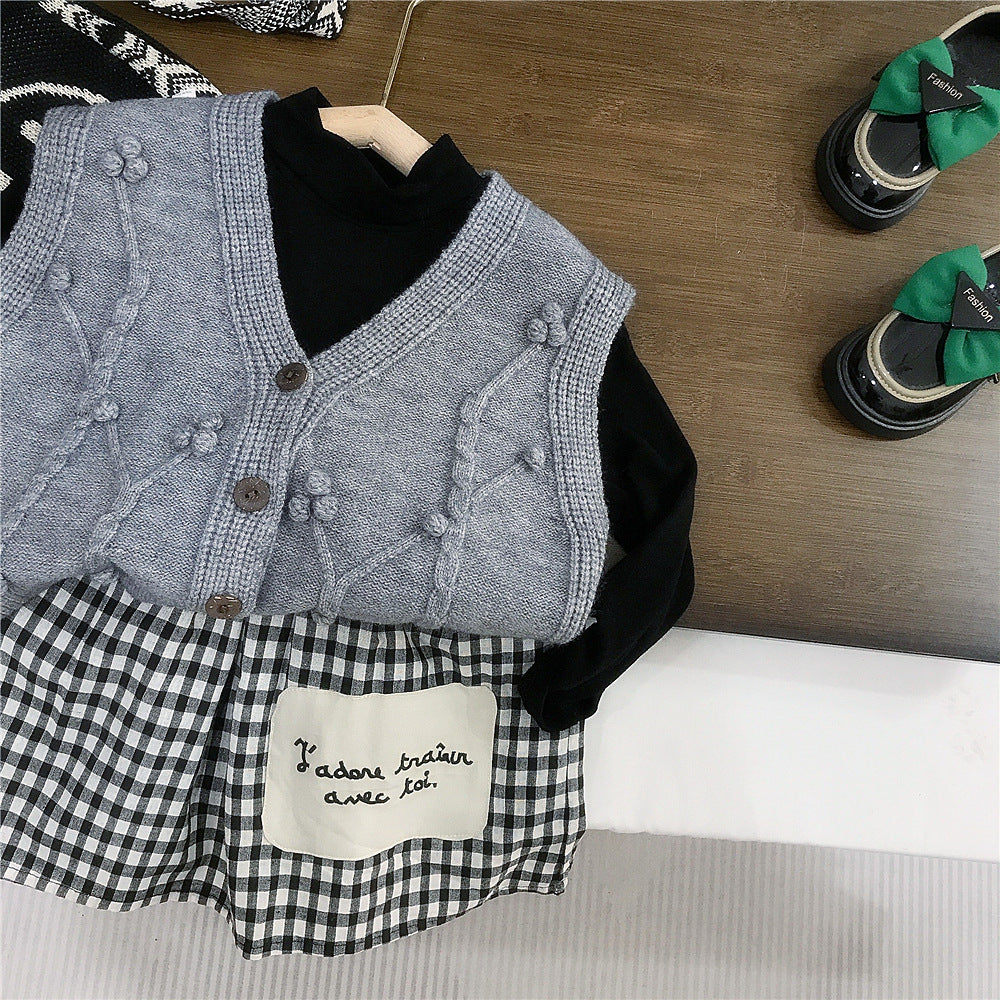 Gray Knit Button Vest – Toddler Girls’ Textured Sweater Layer