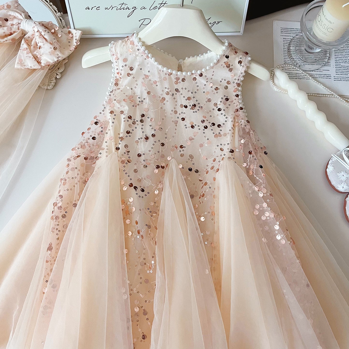 Champagne Sparkle Princess Dress & Head Set