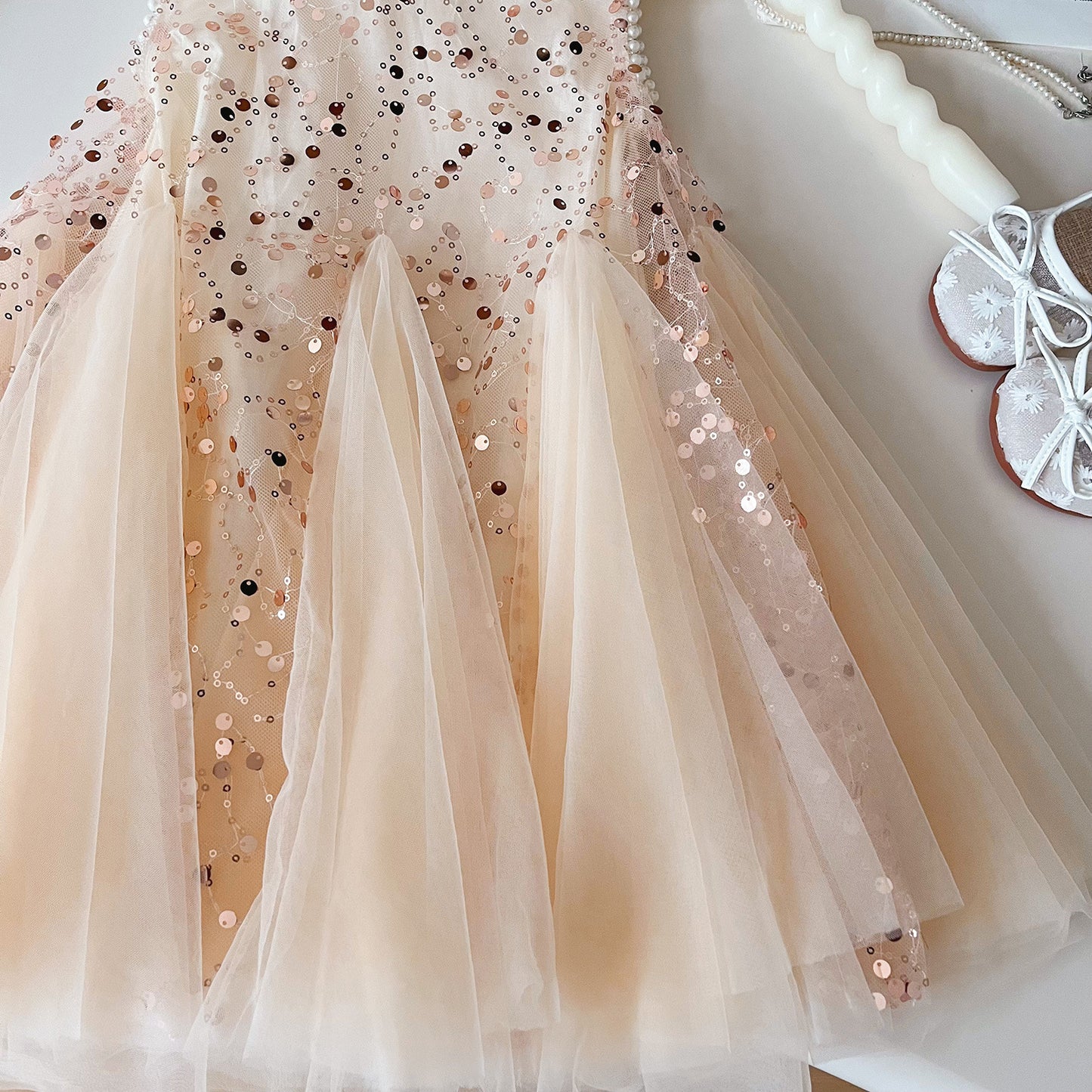 Champagne Sparkle Princess Dress & Head Set