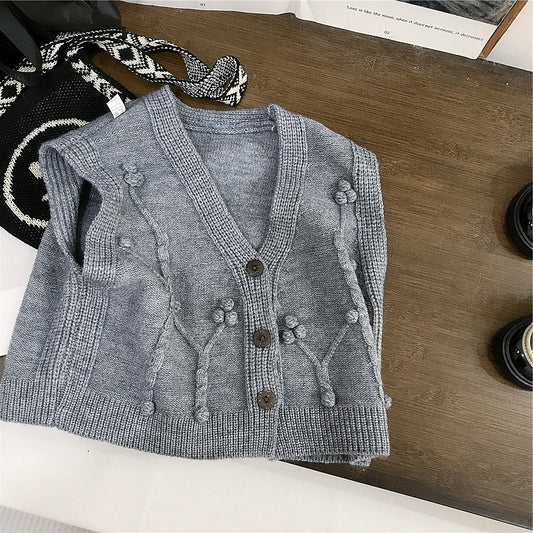 Gray Knit Button Vest – Toddler Girls’ Textured Sweater Layer