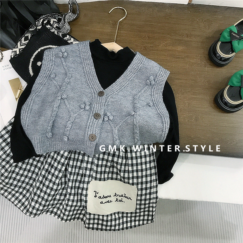 Gray Knit Button Vest – Toddler Girls’ Textured Sweater Layer