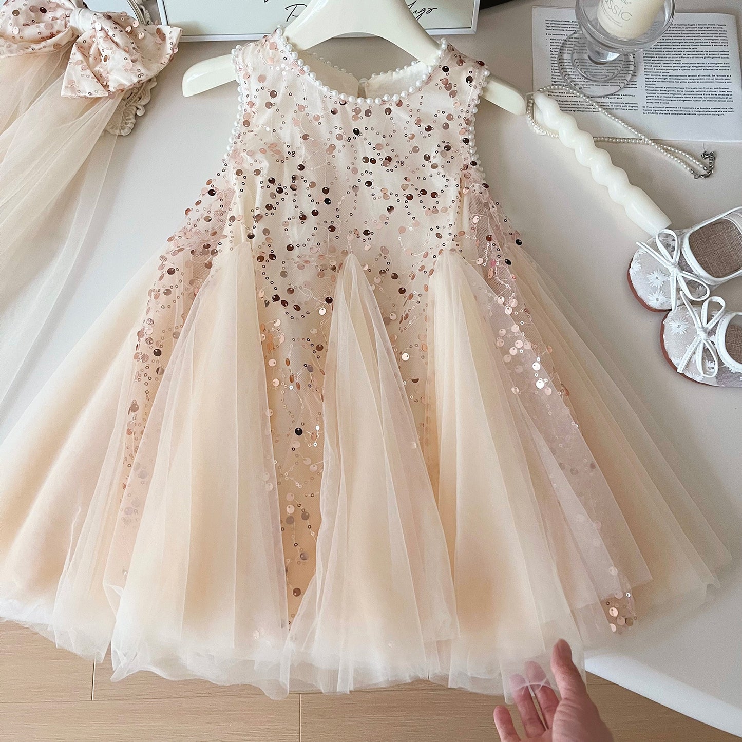 Champagne Sparkle Princess Dress & Head Set