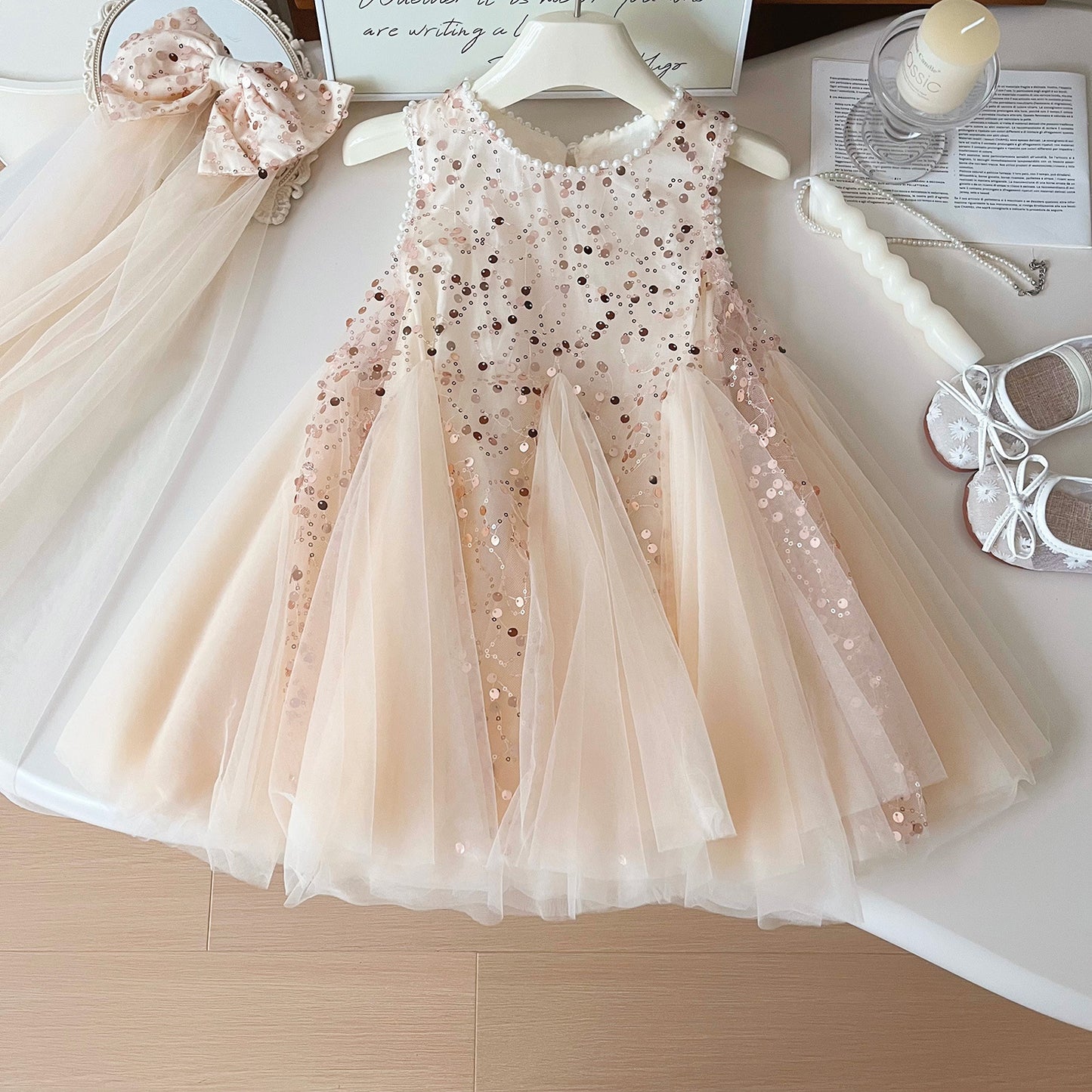 Champagne Sparkle Princess Dress & Head Set