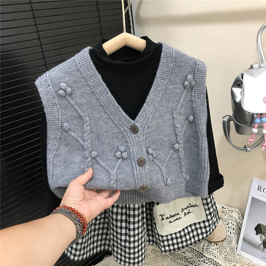 Gray Knit Button Vest – Toddler Girls’ Textured Sweater Layer