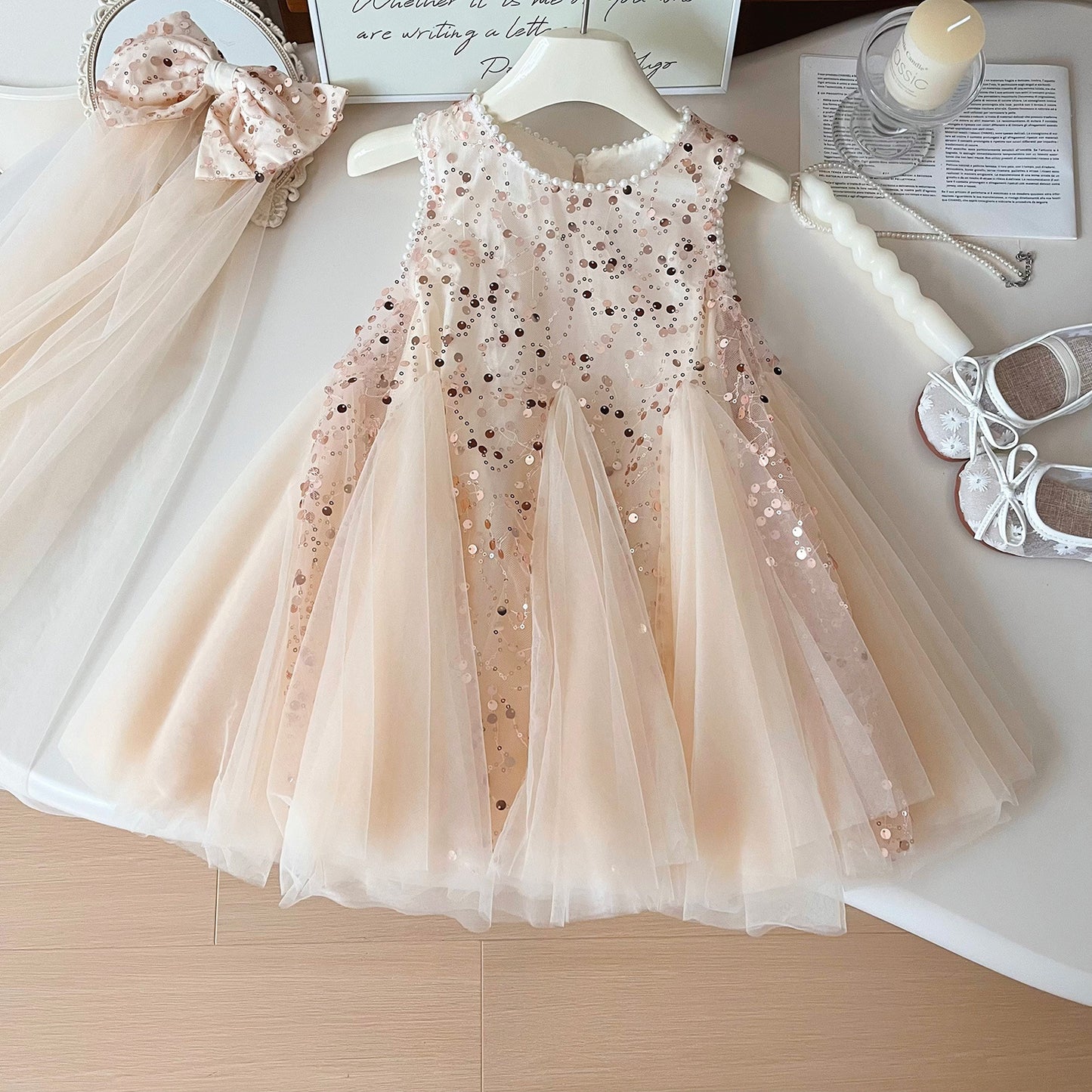 Champagne Sparkle Princess Dress & Head Set