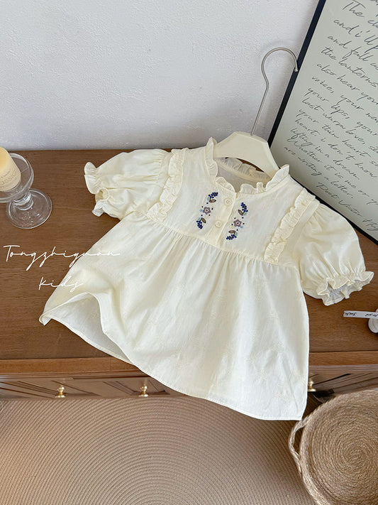 Embroidered Ruffle Baby Blouse – Cream