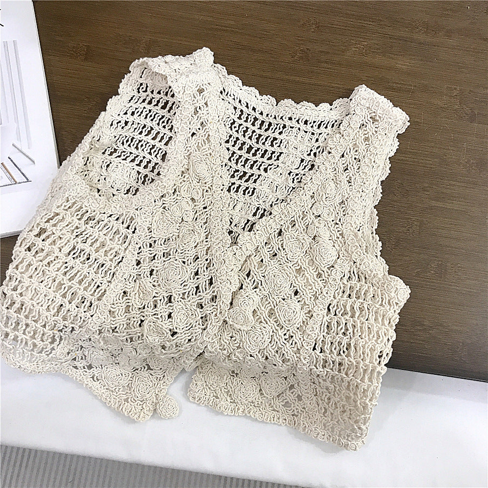 2-piece Floral Cottage Dress Set – Pink Ditsy Print Dress with Crochet Vest