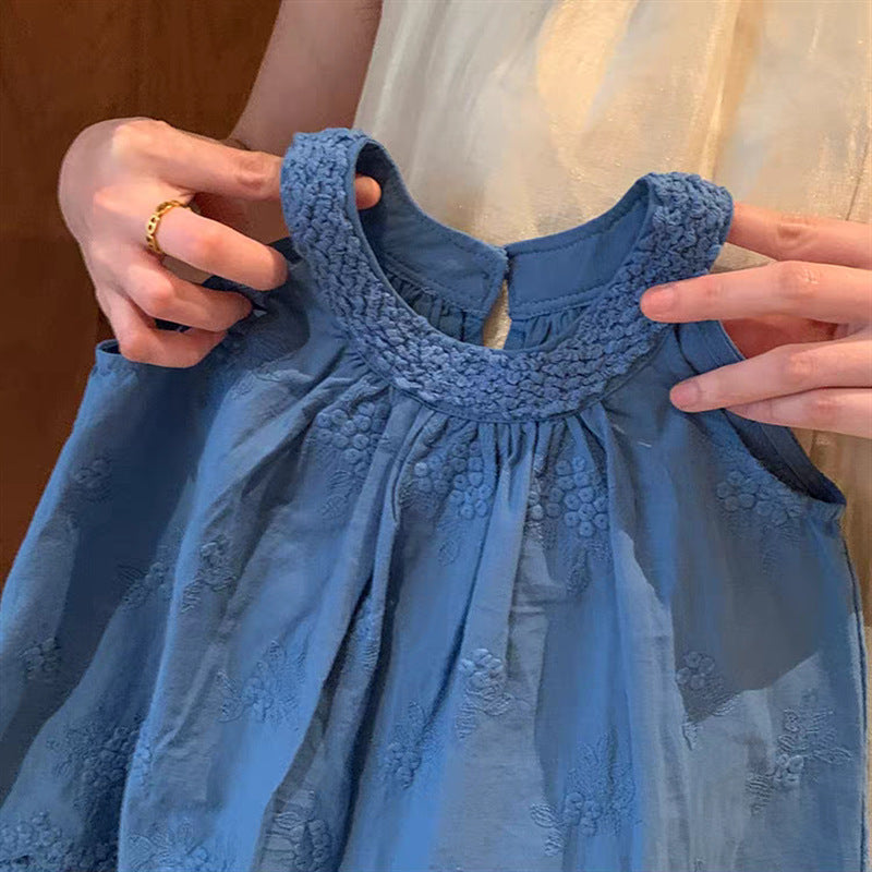 Blue Eyelet Lace Top & Pants Set