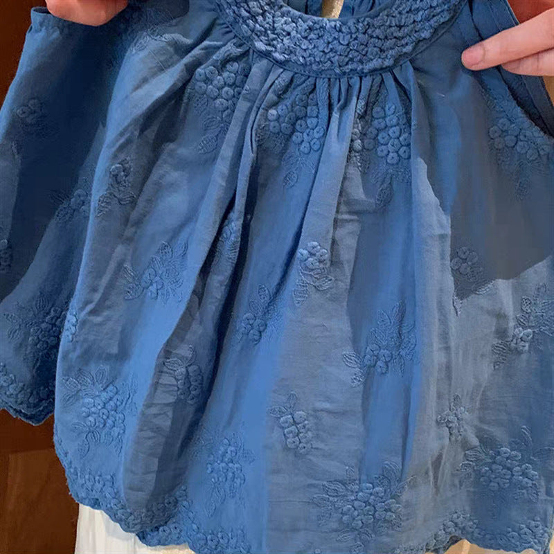 Blue Eyelet Lace Top & Pants Set