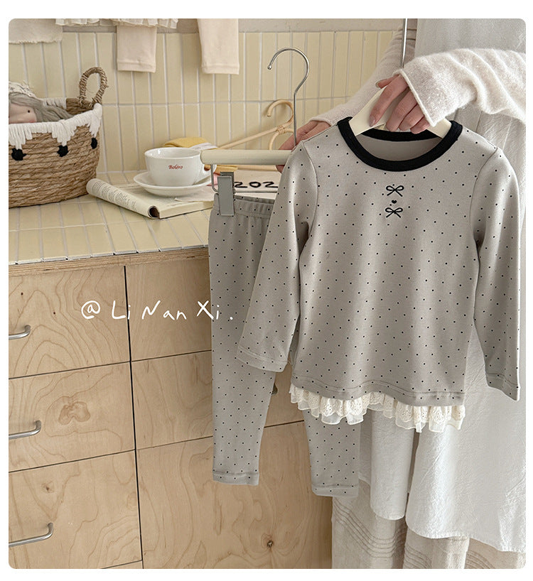 Lace Trim Bow Lounge Set – Toddler Girls’ Long Sleeve Pajama Outfit
