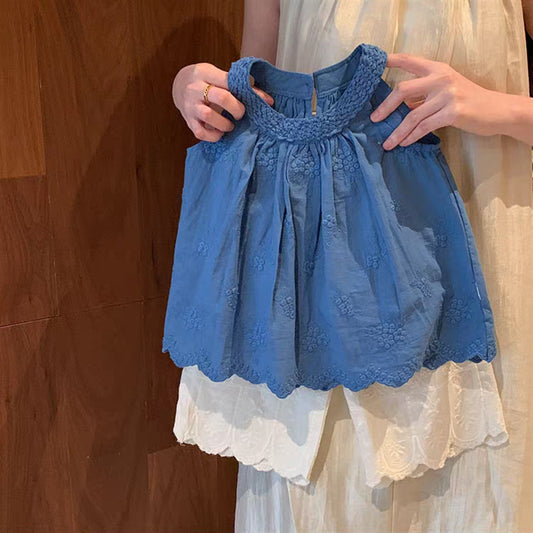 Blue Eyelet Lace Top & Pants Set