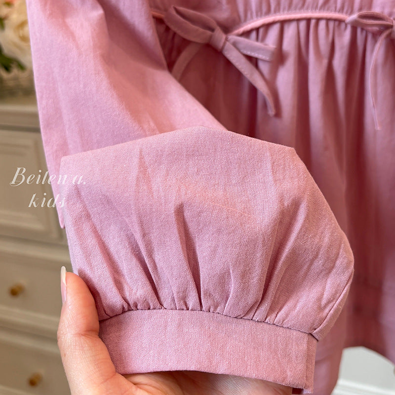Blush Bow Peplum Top – Toddler Girls’ Puff Sleeve Blouse