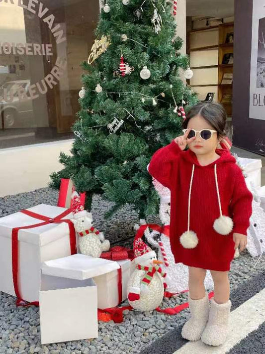 Merry Pom Hoodie Dress