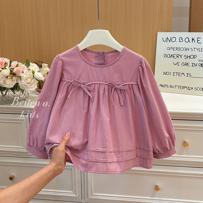 Blush Bow Peplum Top – Toddler Girls’ Puff Sleeve Blouse
