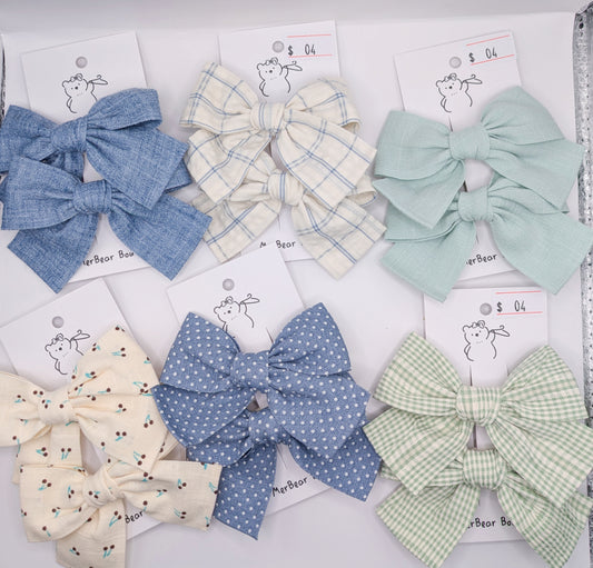 Blue & Green Large Bow Clips