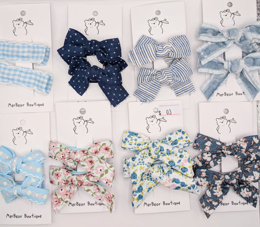Blue and Green Bow Clips