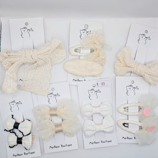 White and Off-White Bow Clips