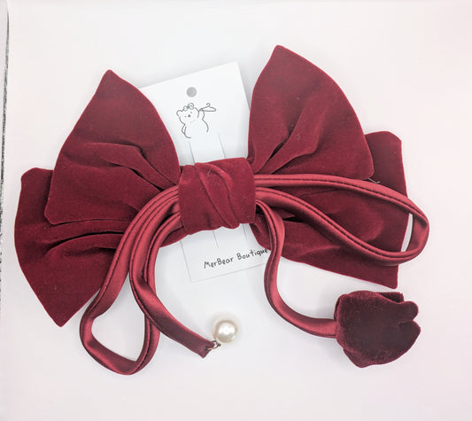 Velvet Rose Statement Bow – Deep Burgundy