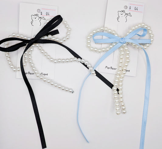 Pearl Ribbon Loop Bows – Black & Baby Blue