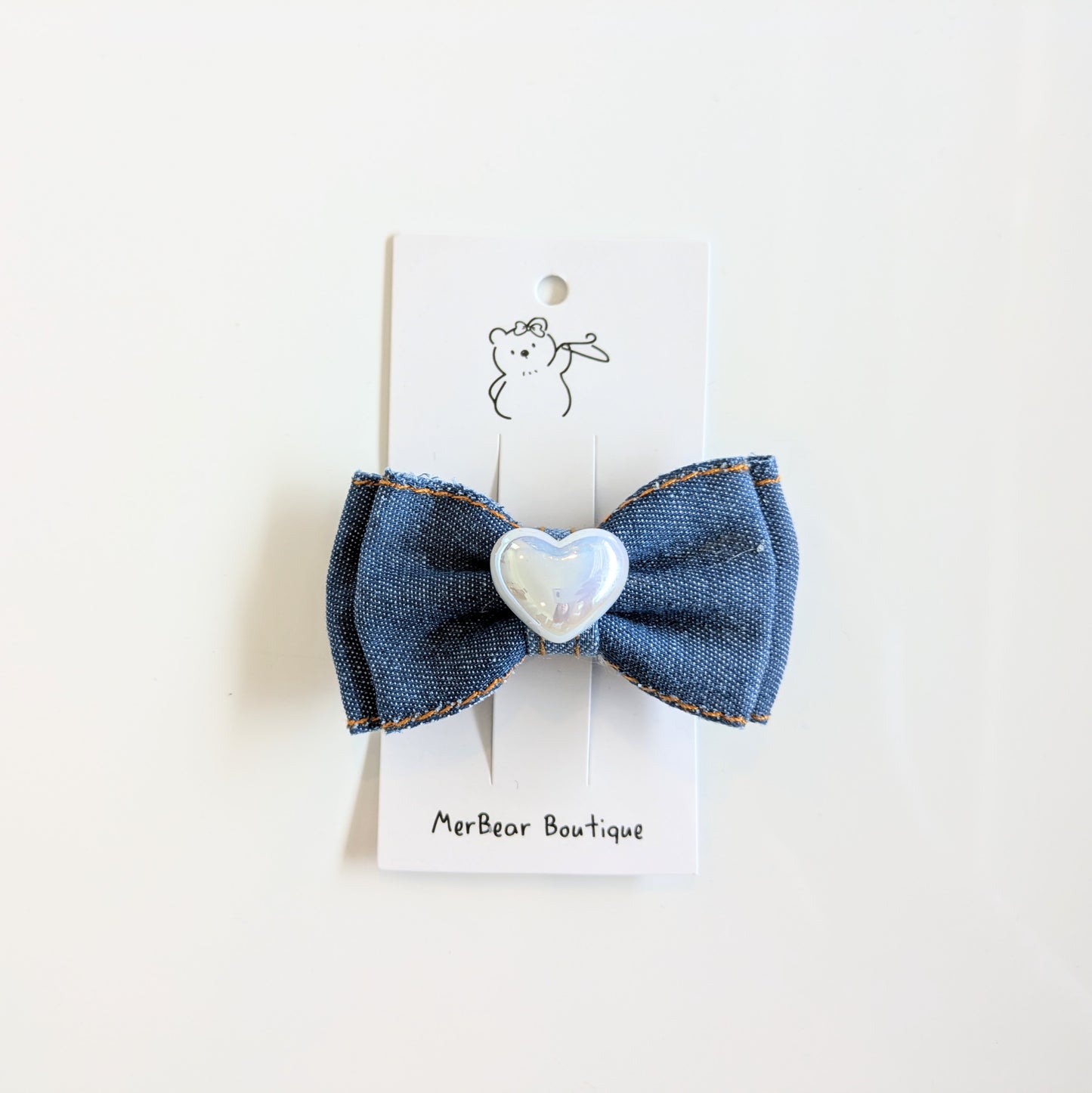 Denim Bow With Heart