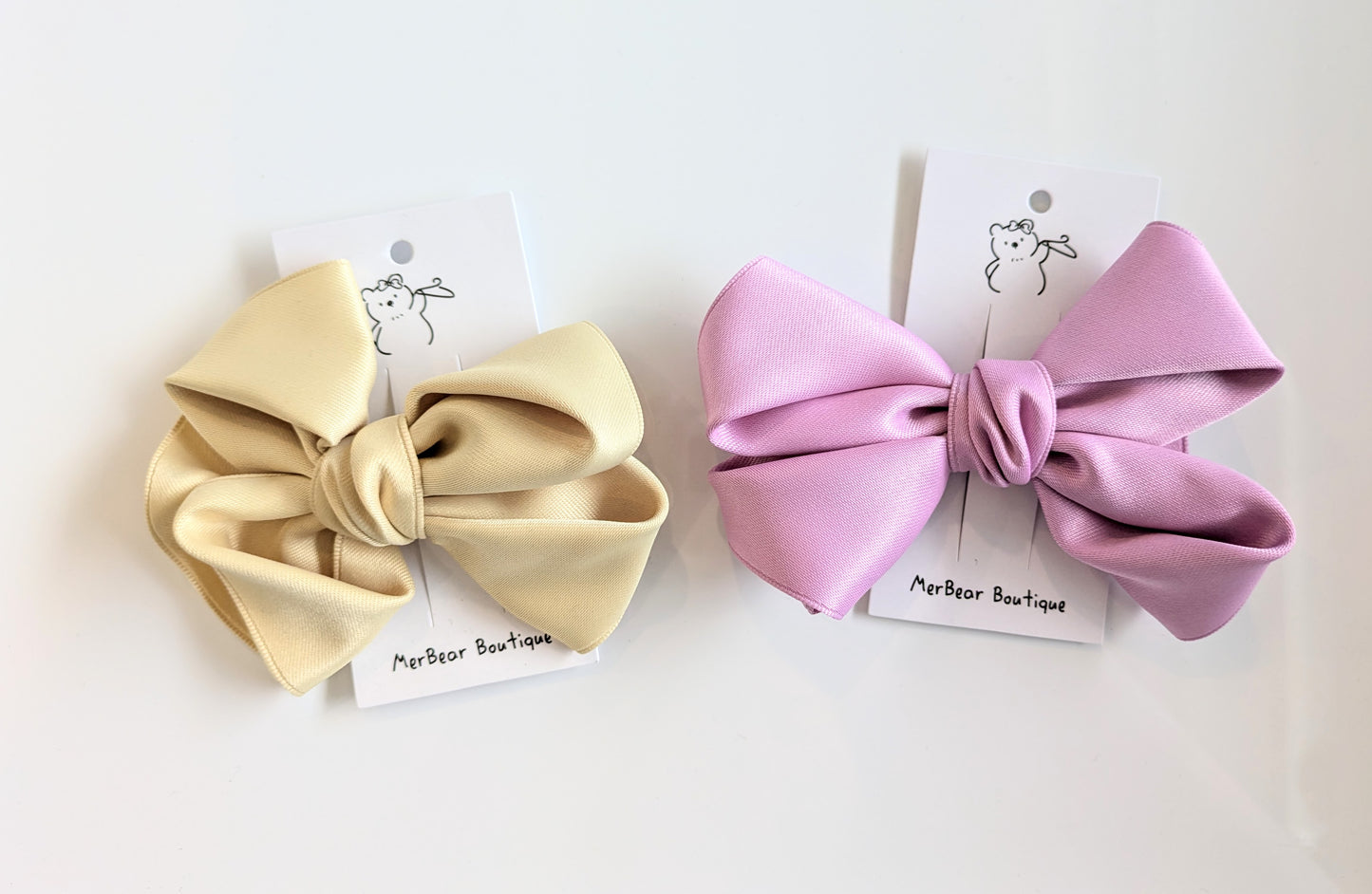 Thick Satin Bows - soft yellow and purple