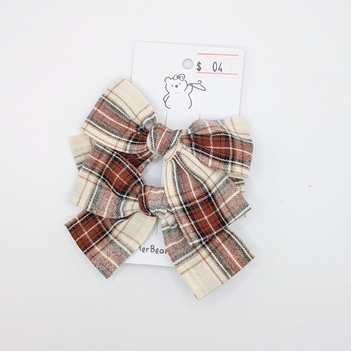 Neutral Plaid Bow Clips