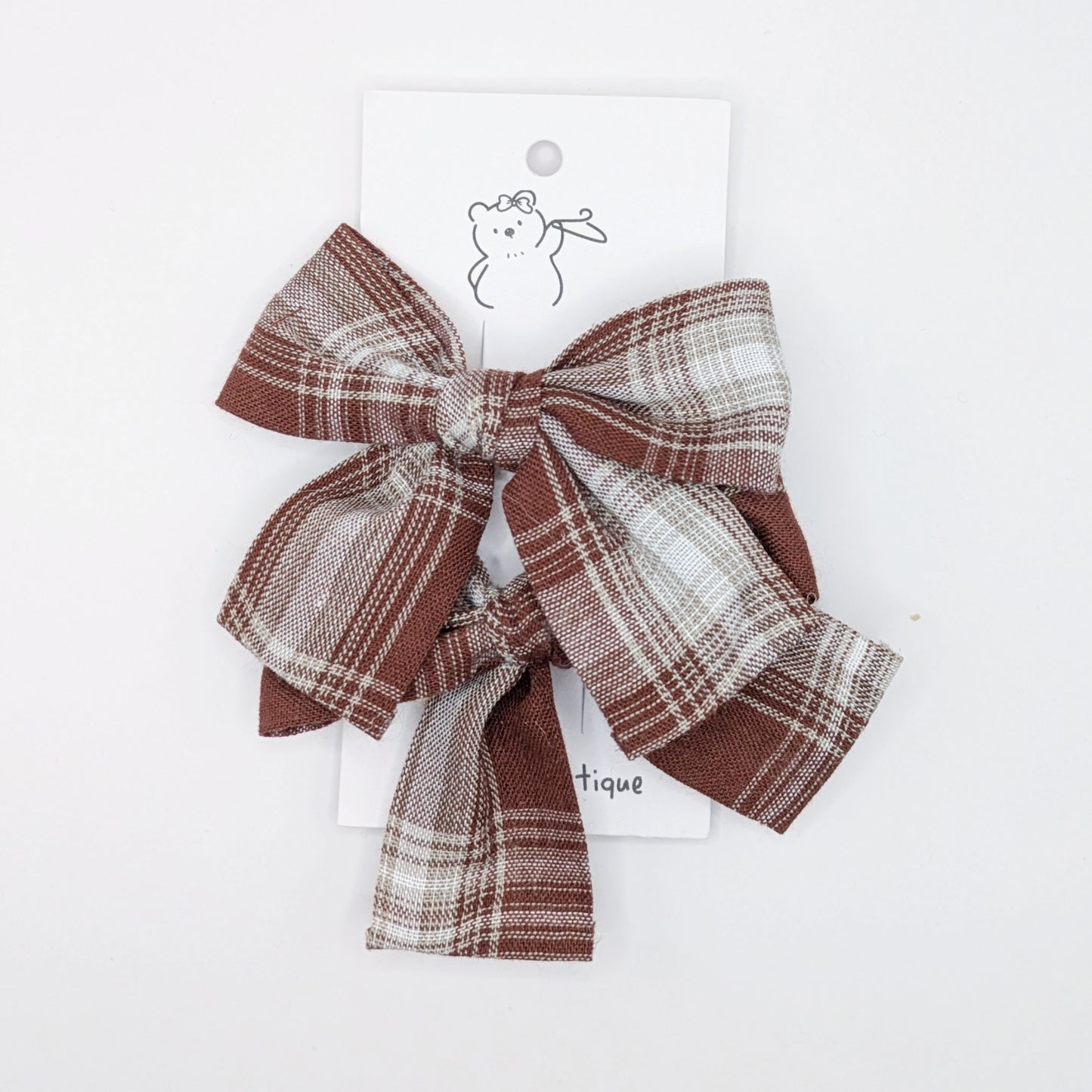 Neutral Plaid Bow Clips