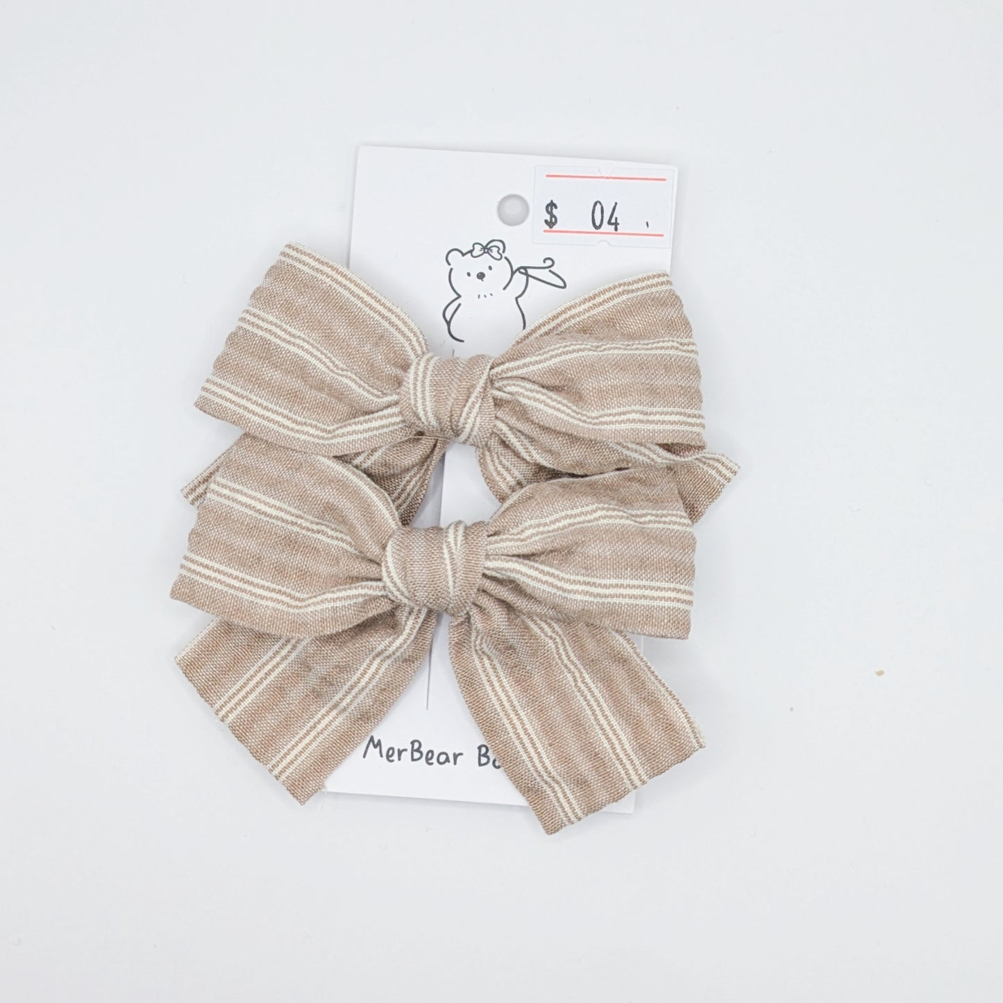 Neutral Plaid Bow Clips