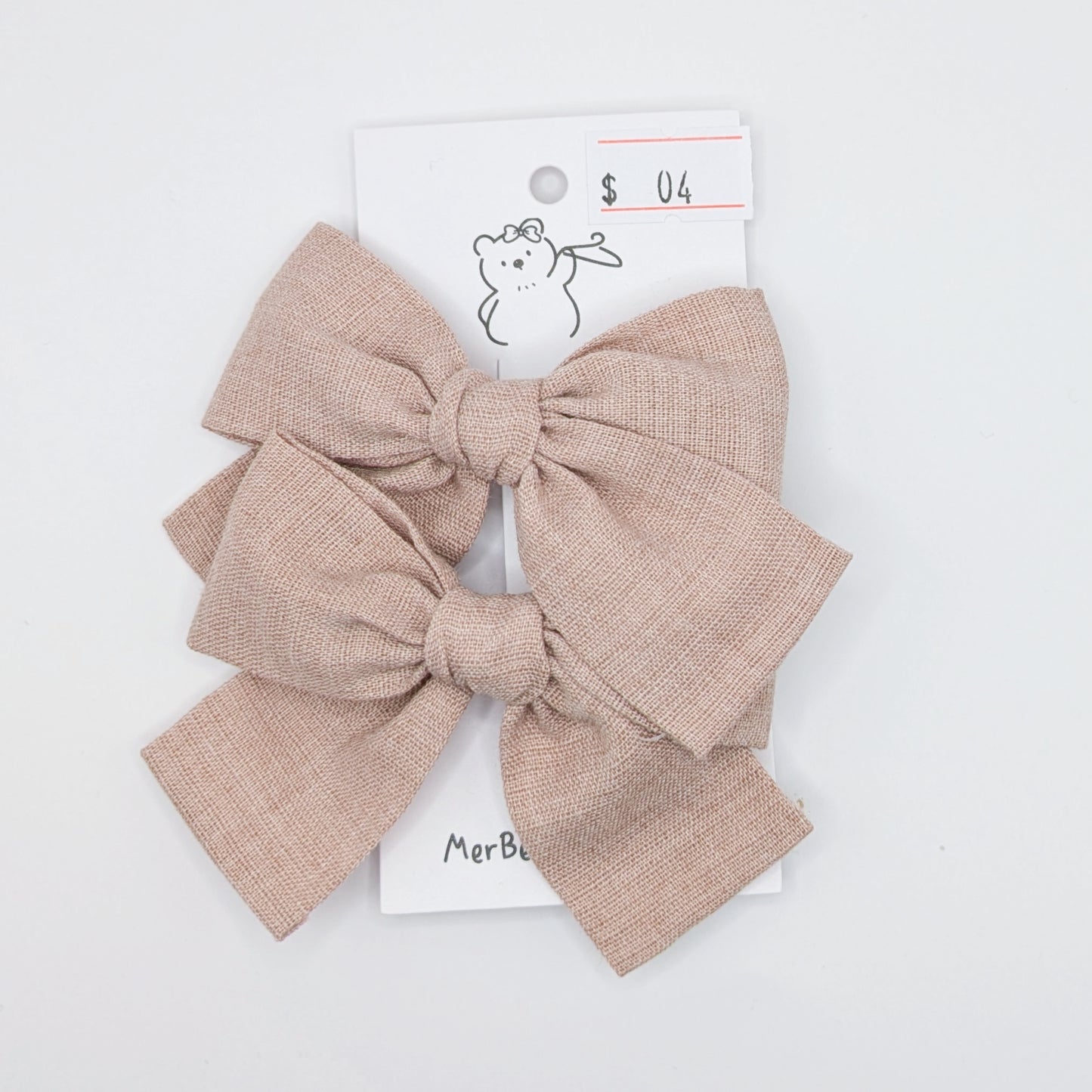 Neutral Plaid Bow Clips