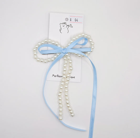 Pearl Ribbon Loop Bows – Black & Baby Blue